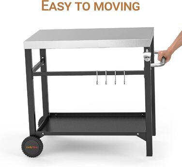 Onlyfire Grillwagen: Сталевий гриль-вузький столик з великою робочою поверхнею, Outdoor гриль-тролей, сервісний столик для саду та вулиці, 85,3×61×81см