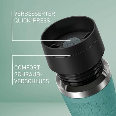 Термокружка Emsa N20210 Travel Mug Classic, 0.36 л, нержавіюча сталь, Petrol | Збереження тепла 4 години, холоду 8 годин | 100% герметична, з невеликим отвором для пиття, придатна для миття в посудомийній машині