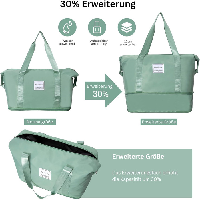 Набір валіз Travelhouse Ascona 5-в-1 (75/65/55 см) з TSA-замком, Spinner-колесами та аксесуарами, ABS+PC, темно-зелений