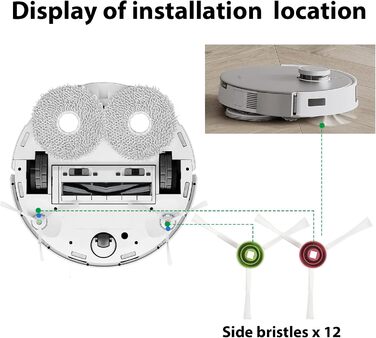 Набір аксесуарів Loohaoc для DEEBOT T20 e Запчастини для пилососа T20 OMNI, 2 роликові щітки, 4 фільтри, 8 бічних щіток, 6 ганчірок для швабри, 5 мішків для пилу, 1 щітка для чищення (бічна щітка T20 12 шт. )