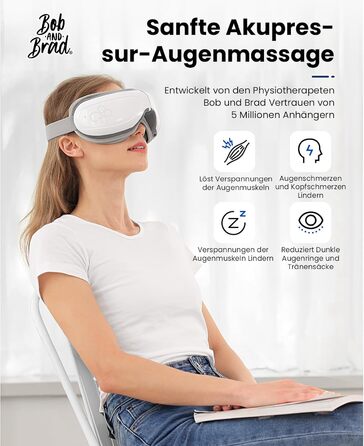 Масажер для очей Bob and Brad EyeOasis 2 з підігрівом, музикою та компресією. Електрична маска для очей для зняття темних кіл та сухості очей. Подарунок для чоловіків та жінок. Білий