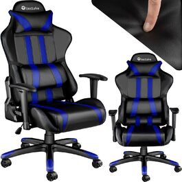 Офісне крісло Tectake, Ігрове крісло з регульованою спинкою та підлокітниками, крісло з подушкою для шиї та поперековою підтримкою, офісне крісло з регулюванням висоти ергономічне, ігрове крісло з можливістю обертання на 360 - чорний/червоний (Black Blue No 402031)