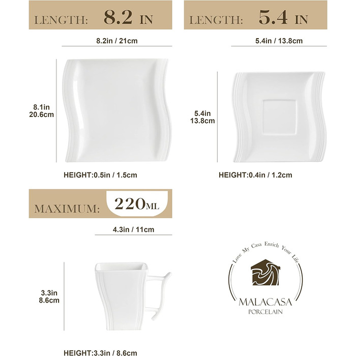 Серія Flora, 30 предметів - Комбінований столовий сервіз Mness aptieka Marble Porcelain з 6 кавовими чашками, 6 блюдцями, 6 десертними тарілками, 6 суповими тарілками та 6 плоскими тарілками (білий, кавовий сервіз 18 предметів)