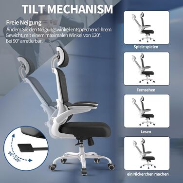 Ергономічне крісло TRALT для офісу з регульованою поперековою підтримкою та підголівником. Ігрове крісло, офісне крісло, крісло для дому, крісло для великих людей, 150 кг, біло-чорне