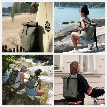 Рюкзак SONS OF ALOHA Roll-Top Slim & Small Daypack Alani - легкий міський рюкзак - ПЕТ перероблений, водовідштовхувальний - зі знімним чохлом для ноутбука 14-футовий велосипедний рюкзак (оливковий)