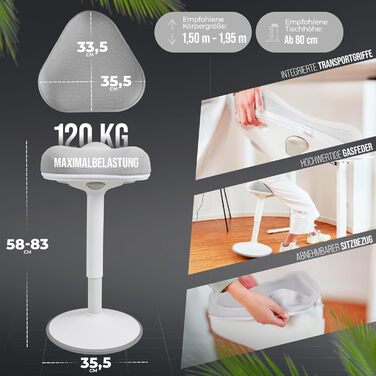 Офісний стілець SH-01 Zip з знімним чохлом | Ергономічний стілець-пуф [IGR сертифікований] | Стілець для роботи та відпочинку | З ефектом гойдання | Регульована висота [58-83 см] (Світло-сірий) 83 см - ZIP Світло-сірий