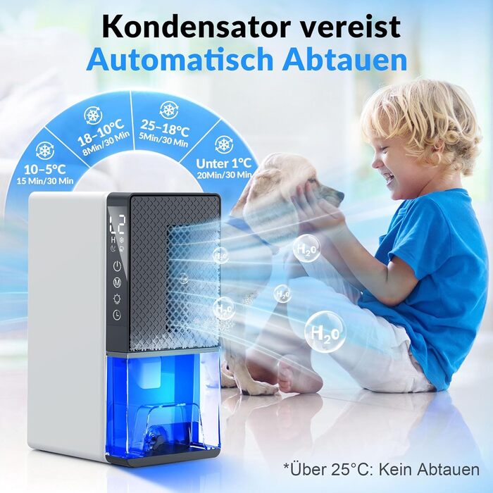 Електричний осушувач повітря 2300 мл з відведенням води, таймером, захистом від інею, світловий колір, режим сну, захист від вологи та плісняви, для спальні, підвалу, квартири, компактний