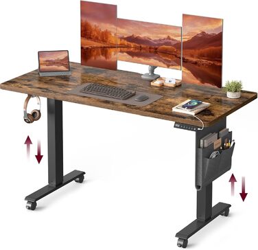 Електричний регульований стіл VASAGLE, 60 x 140 см, висота 72-120 см, 4 пам'яті, vintage brown, LSD174X01