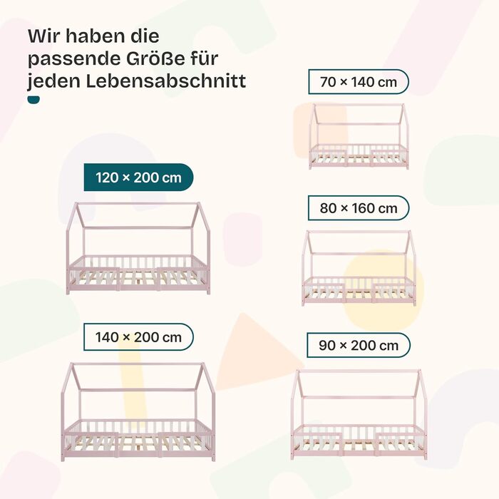Дитяче ліжко Sisimiut Montessori від en.casa з захистом від падіння. Дерев'яне ліжко для дітей, підлогове, з ламелями. Матеріал: сосна. Колір: світло-сірий/білий. Розмір: 120 x 200 см. Без матраца.