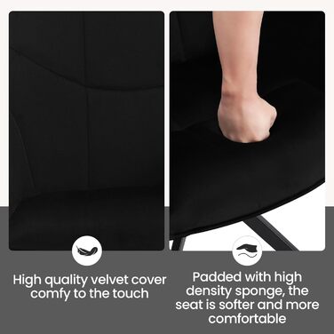 Крісла для їдальні WOLTU (2 шт.) – оббивка з жаккарду та вельвету, з металевими ніжками, для кухні, вітальні, їдальні (Чорний)