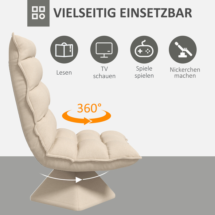Крісло-релакс, крісло для читання, поворотне, з текстурою льону, розміри 62 x 70 x 95 см, бежеве