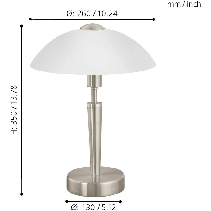 Настільна лампа EGLO Solo 1, 1-полум'я, метал срібло, біле атласне скло, E14, в т.ч. сенсорний диммер