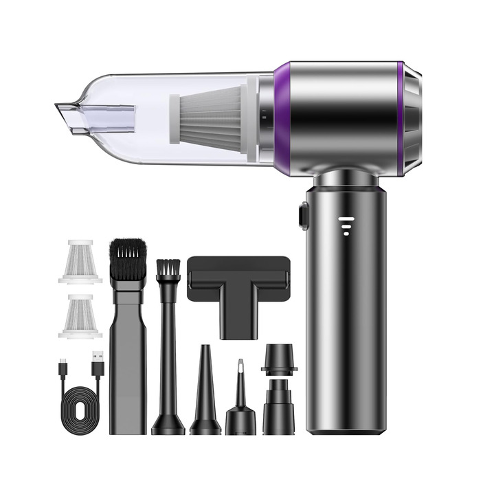 Акумуляторний ручний пилосос KITBEZN для авто та дому, безщітковий двигун, 26000Па, 3 режими потужності, бездротовий, фіолетовий