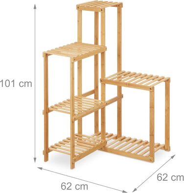 Полиця для рослин Relaxdays з бамбука, 6 полиць, кутова полиця, HBD 1062x62 см, полиця для квітів у вітальні
