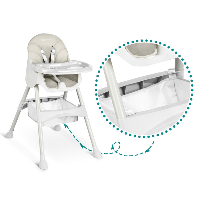 Дитячий стільчик для годування Ricokids 3в1 Beige - регульована висота, з підносом, корзина, для дітей від 6 місяців
