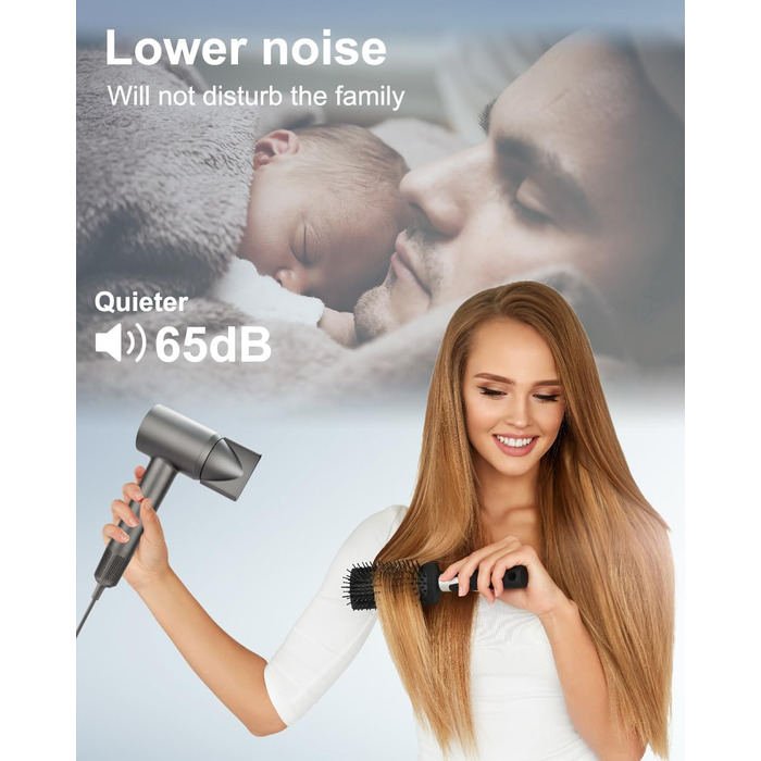 Професійний високошвидкісний фен для волосся з дифузором, 130 000 об/хв, з іонізацією (500 млн негативних іонів), 4 температурні режими та 2 швидкості
