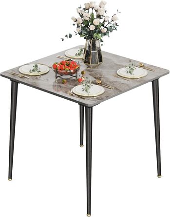 Стіл кухонний FATIVO, 80x80 см, білий глянцевий, для 2 осіб, скандинавський стиль, металеві ніжки