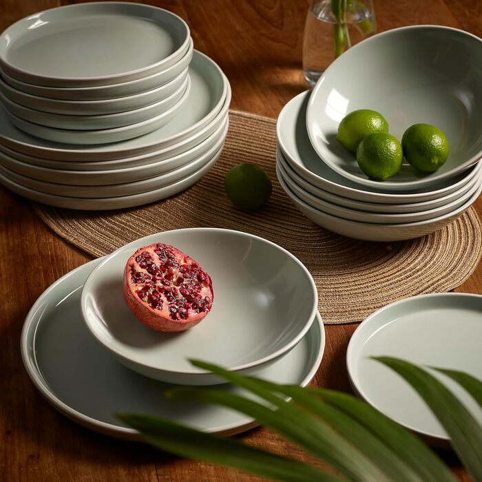 Обідній сервіз Nerea Nature-Design, на 4 персони, набір посуду з керамограніту пастельних тонів з 4 обідніми тарілками, 4 бічними тарілками, 4 тарілками для супу, сірий (18 шт. )