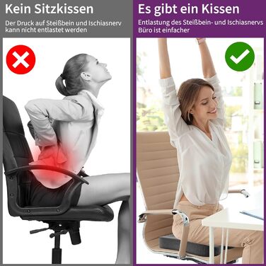 Ортопедична подушка на сидіння для копчика та стегон, ергономічна подушка для офісного крісла та авто з ефектом пам'яті (Memory Foam), протиковзкою основою, чорна