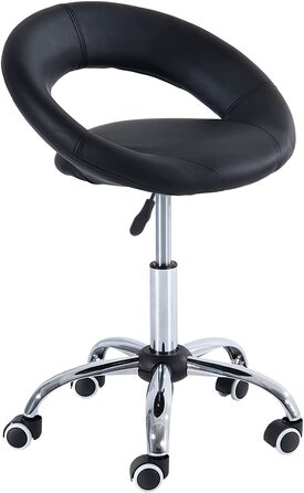 Стілець на коліщатках HOMCOM робочий стілець обертовий стілець офісне крісло регульоване по висоті, поліуретан метал, чорний, 50 х 54 х (66-78) см