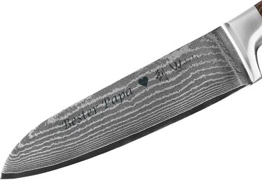 Нож Santoku Wakoli з дамаської сталі (серцевина VG10), 17 см – гострий кухонний ніж для всіх видів нарізок, з ручкою з паккавуду в подарунковій коробці (з гравіюванням)