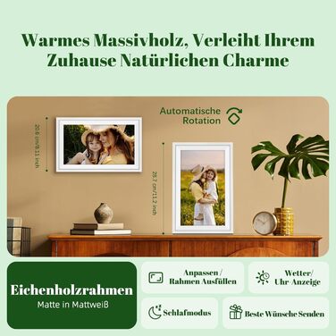 Цифровий фоторамка Eptusmey з Wi-Fi, 10.1 дюймів, корпус з дуба, 32GB, HD IPS сенсорний екран 1280x800, відтворення фото/відео через Uhale APP, подарунок для чоловіків та жінок, колір: білий дуб