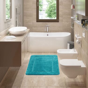 Набір з 2 килимків для ванної SOANNY, м'який нековзний килимок для ванної з мікрофібри високої щільності, килимок для ванної 53x86 см і килимок для унітазу 50x50 см, килимок для душа(60x90 см, Бірюзовий)