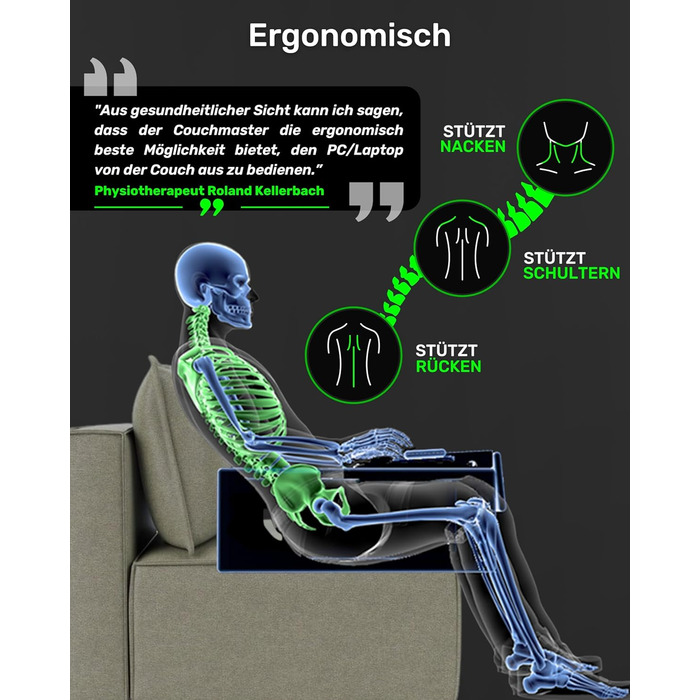 Couchmaster CYCON³ Black HORIZONLIGHT – стіл для ноутбука для геймінгу, чорний, з USB-хабом