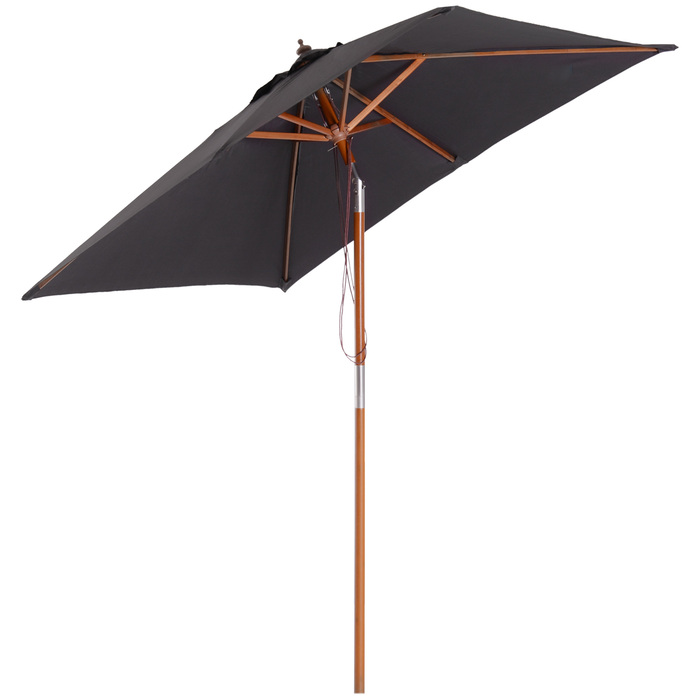 Outsunny Parasol Складна садова парасолька з деревини ялиці, 3-ступінчаста регульована, темно-сіра, 200x150x230см