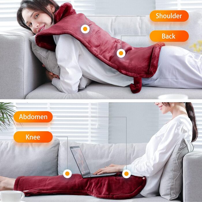 Електричний нагрівальний килимок для спини, шиї та плечей 60 x 85 см з 4 рівнями температури, захист від перегріву, машинне прання, червоний