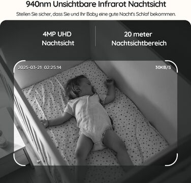 Відеоняня BOIFUN з камерою Wi-Fi 4MP, моніторинг через додаток, виявлення положення дитини, нічник, нічна зйомка, датчик руху/плачу/звуку, автотрекінг, сповіщення про вихід за межі зони