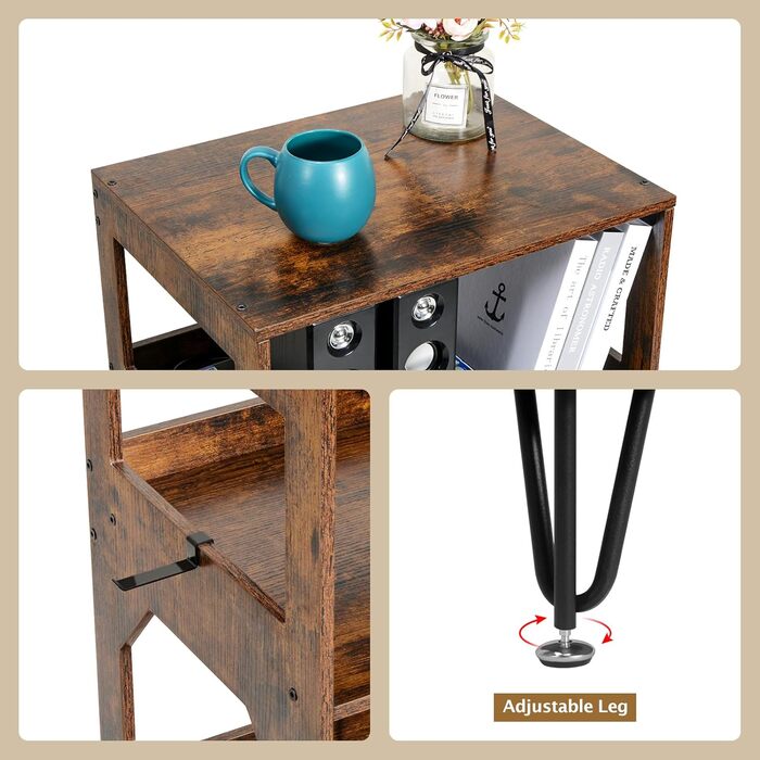 Підставка для програвача вінтажна, приставний столик, полиця для програвача з місцем для зберігання, дерев'яний стіл для програвача, утримує 160 альбомів, для вітальні, спальні, офісу