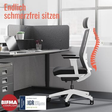 Yaasa Chair Plus: Ергономічне офісне крісло з підголівником, 2D-підтримкою спини та 4D-підлокітниками - Біле, Pro. Переможець тесту! До 150 кг.