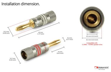 Штекери-банани Nakamichi Ultimate 24K з позолоченим покриттям з берилієвої міді для акустичних кабелів, 4 шт. и