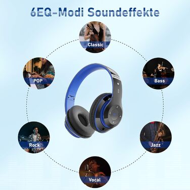 Накладні Bluetooth-навушники Lankey Sound, 6 режимів еквалайзера, 65 годин, HD-мікрофон, FM, SD/TF, Чорний синій