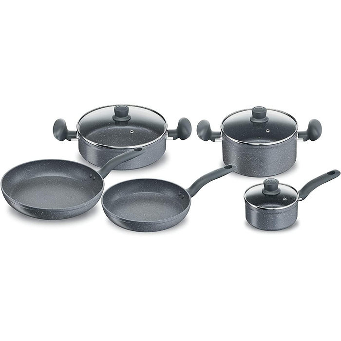 Набір посуду Lagostina Antea 8 предметів: каструлі та сковорідки, алюміній, сірий
