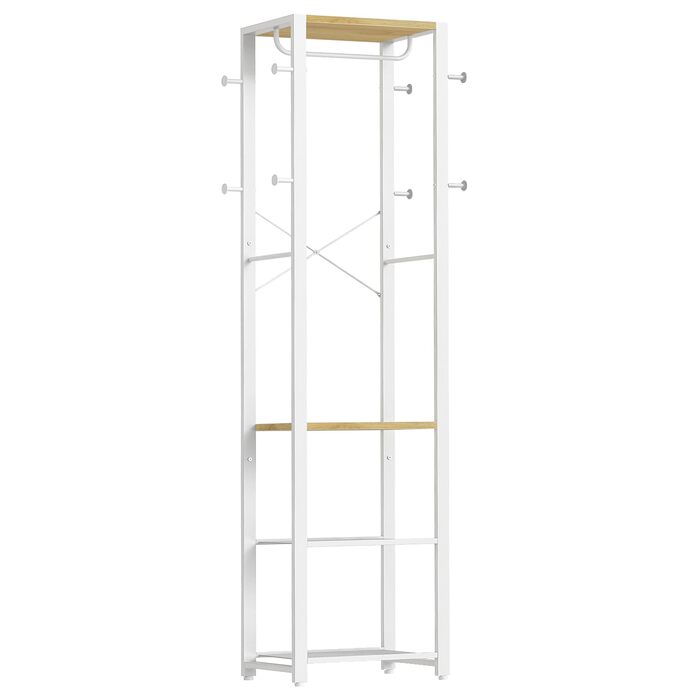 HOOBRO Лежак для одягу з полицями для взуття, білий та дерев'яний, EWN04YM01