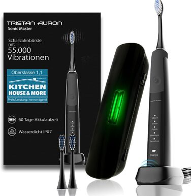 Електрична зубна щітка Tristan Auron SonicMaster - 55,000 вібрацій, 5 режимів, 60 днів акумулятора, UV-стерилізатор, 6 насадок (F + 6 насадок + UV-case)