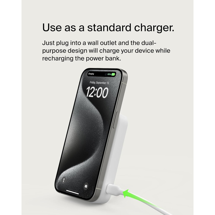 Бездротовий повербанк Belkin BoostCharge Pro 10 000 мАг, MagSafe, підставка, iPhone 16/15 (білий)