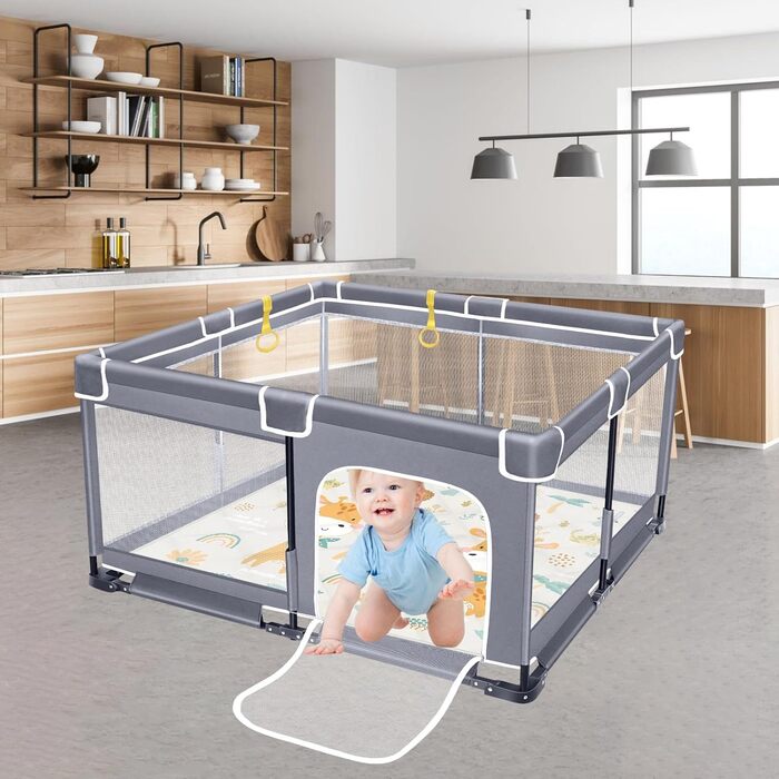 Складаний манеж GERCHAM 150x180 см з матрацом, дихаючою сіткою та стійкою основою — безпечний ігровий простір для дітей