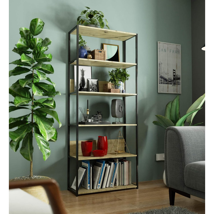 Стелаж AKORD з 6 полицями, 50 см, індустріальний стиль | Дерево/Метал | 192 x 80 x 32 см
