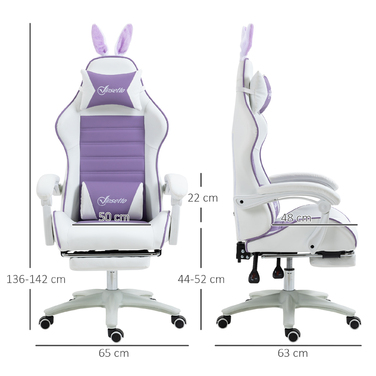Ігровий крісло Vinsetto Ergonomischer Gamer Stuhl з підтримкою попереку, підставкою для ніг, ігровий крісло з вушками кролика, подушкою для голови, офісне крісло з регульованою спинкою та функцією відкидання спинки, фіолетовий | Aosom