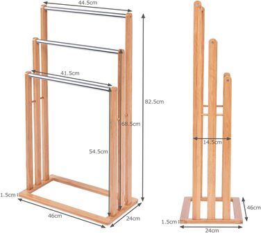 Вішалка для рушників GIANTEX бамбукова, окремостояча, 3 рушникосушки з нержавіючої сталі, макс. 50 символів