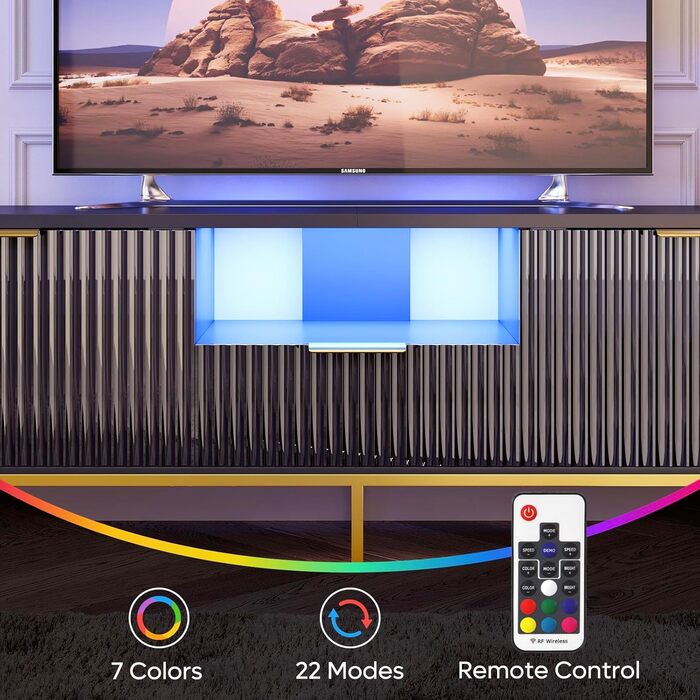 Тумба під ТВ Bestier для телевізора 55/60 дюймів, глянцево-чорна: сучасна медіа-консоль з полицями для вітальні та спальні