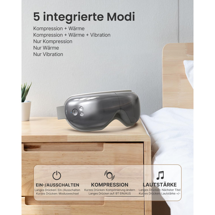RENPHO Eyeris 1 Масажер для очей з підігрівом, вібрацією та Bluetooth, маска для очей від темних кіл та сухості, покращує сон, подарунок, зелений (сірий)