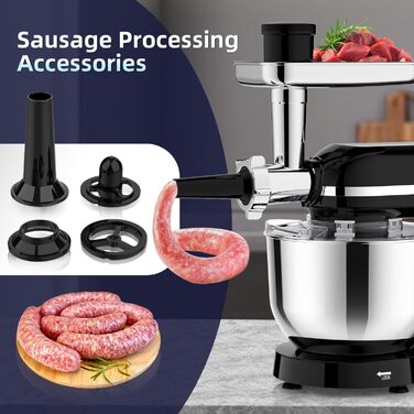 Універсальна кухонна машина 2000W 3-в-1 з м'ясорубкою, соковитискачем та мікшером, 6 швидкостей, 5.5л чаша з нержавіючої сталі, чорний колір