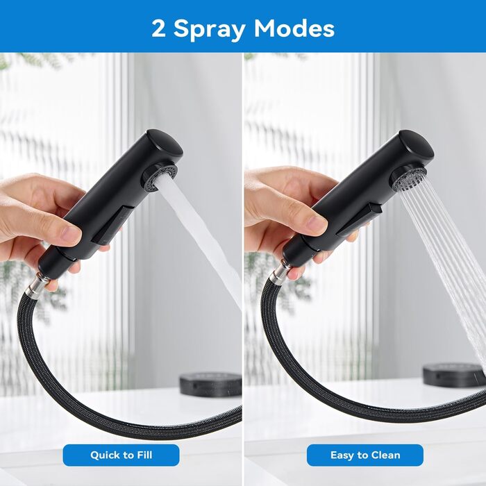 Чорний змішувач для ванної кімнати з висувною лійкою, однорегуляторний, для холодної та гарячої води