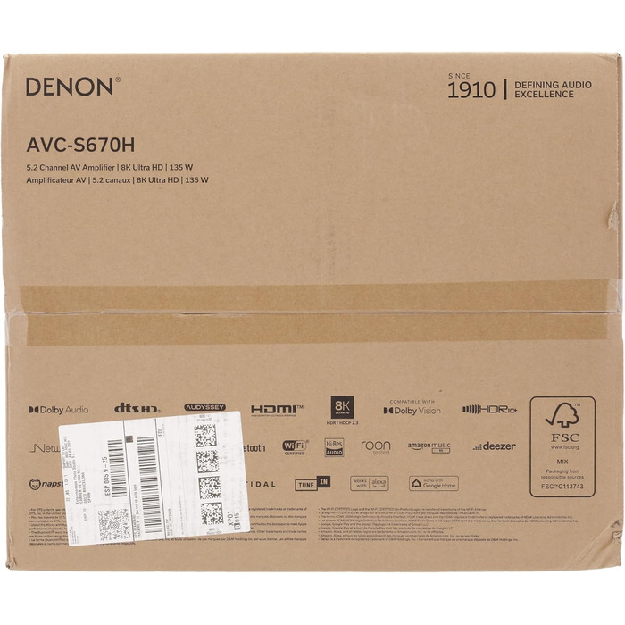 Канальний AV-ресивер Denon AVC-S670H, 8K HDMI, Bluetooth, Wi-Fi, HEOS, Alexa, Чорний, 5.2-