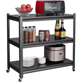 Металевий стелаж для кухні 80x86x45 см на коліщатках, чорний. Підходить для мікрохвильовки, інструментів, ванної кімнати та підвалу.