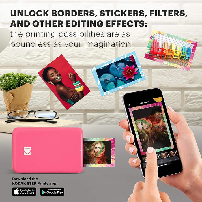 Фотодрук KODAK Step: Портативний міні-друк фото з телефону, Bluetooth, iOS/Android, рожевий